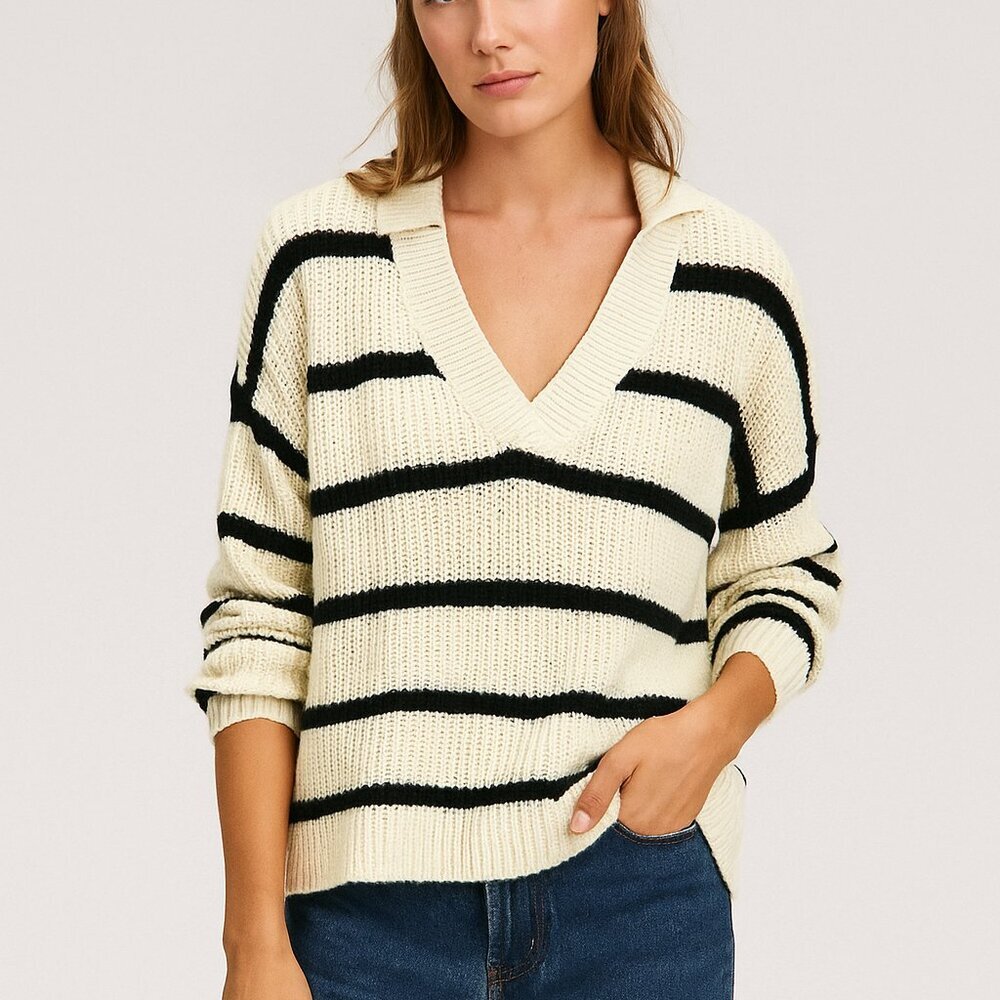 Princess Polly Striped V-Neck Sweater Parisian Transitional‎ Fall Style Layering
